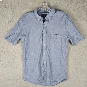 Wool & Prince Shirt Men's Medium Wool Linen Regular Fit Short Sleeve Button Down